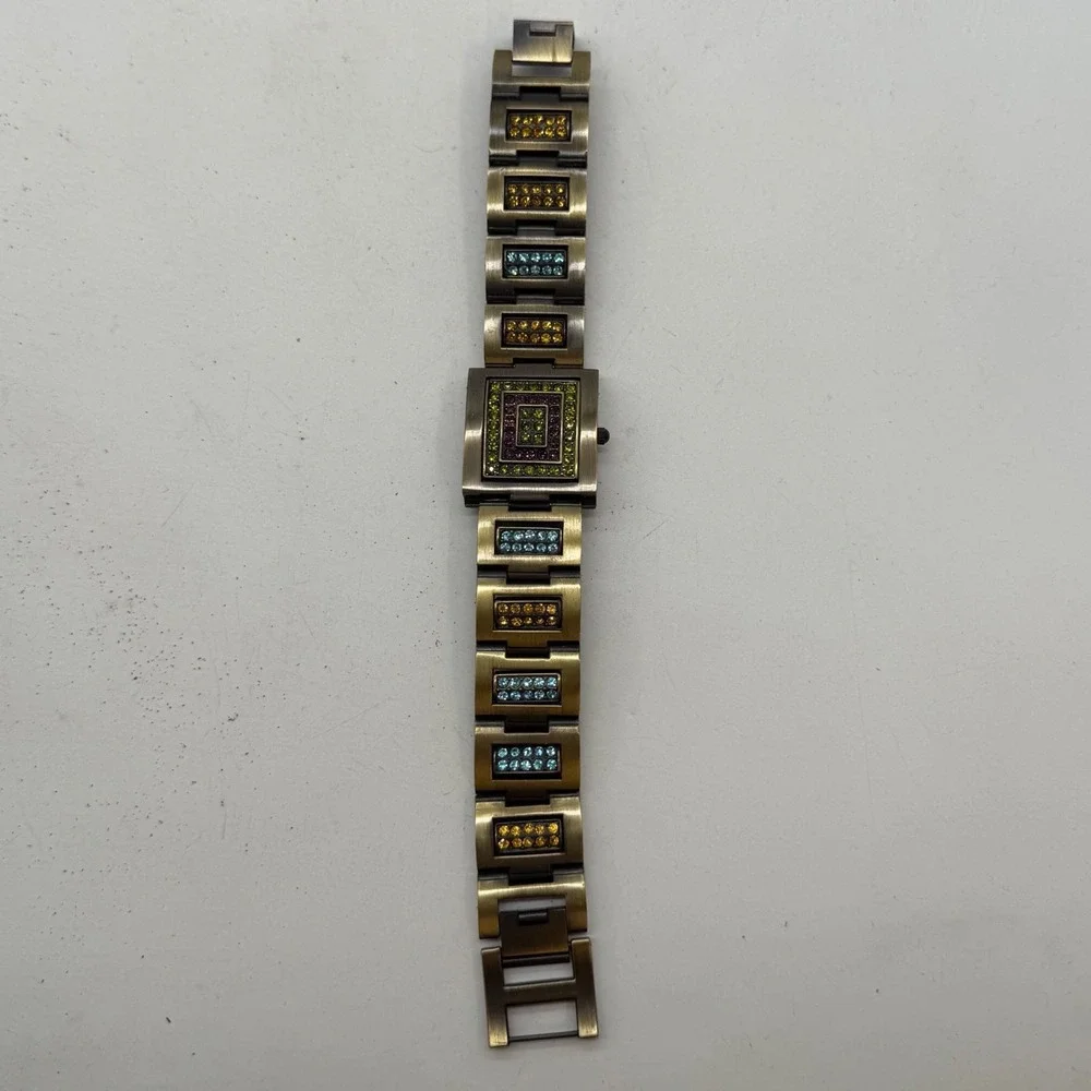 Heidi Daus Art Deco Swarovski Crystal Bronze Tone Quartz Bracelet Watch